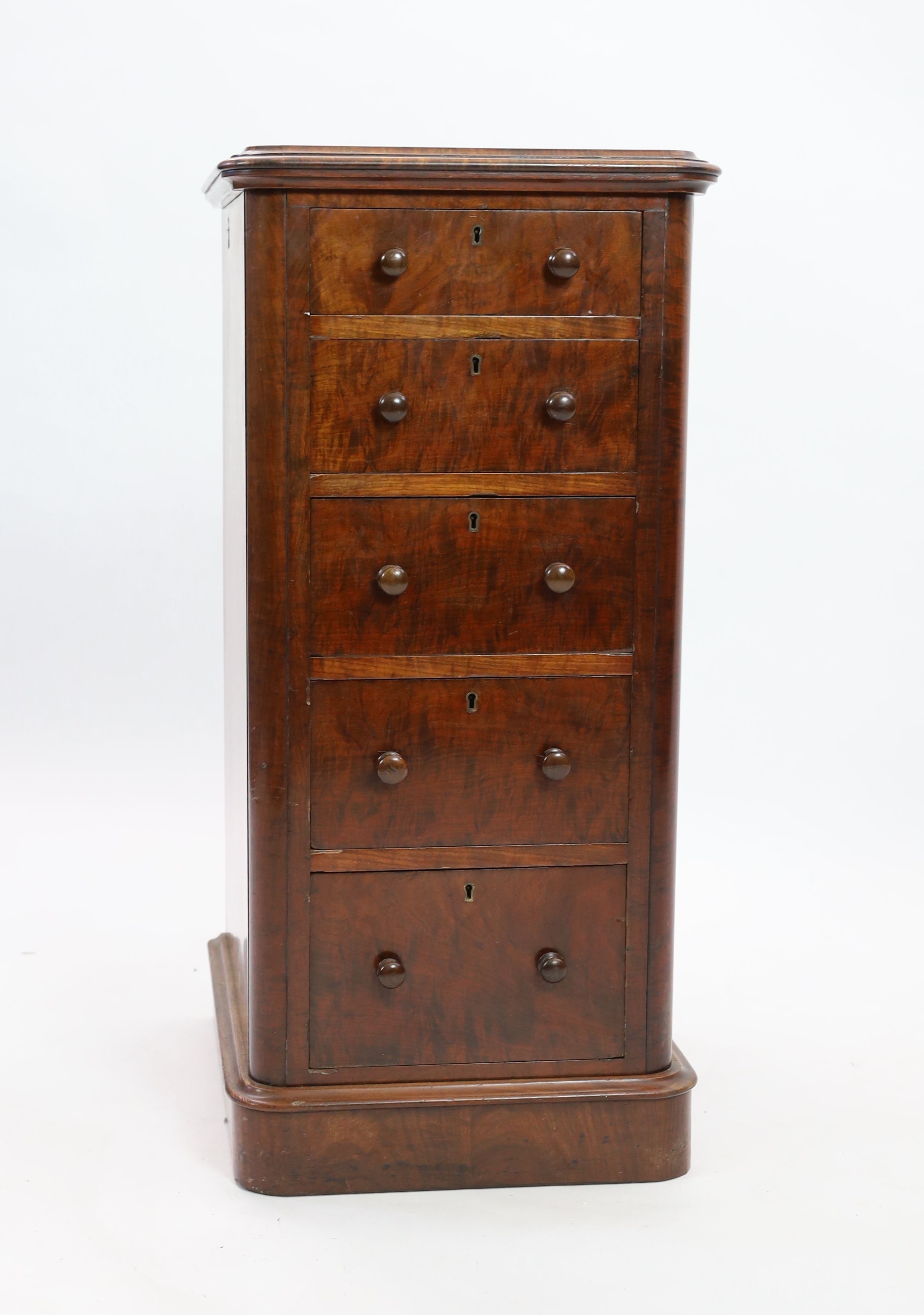 A Victorian walnut five drawer pedestal chest (formerly part of a sideboard), width 44cm depth 53cm height 92cm